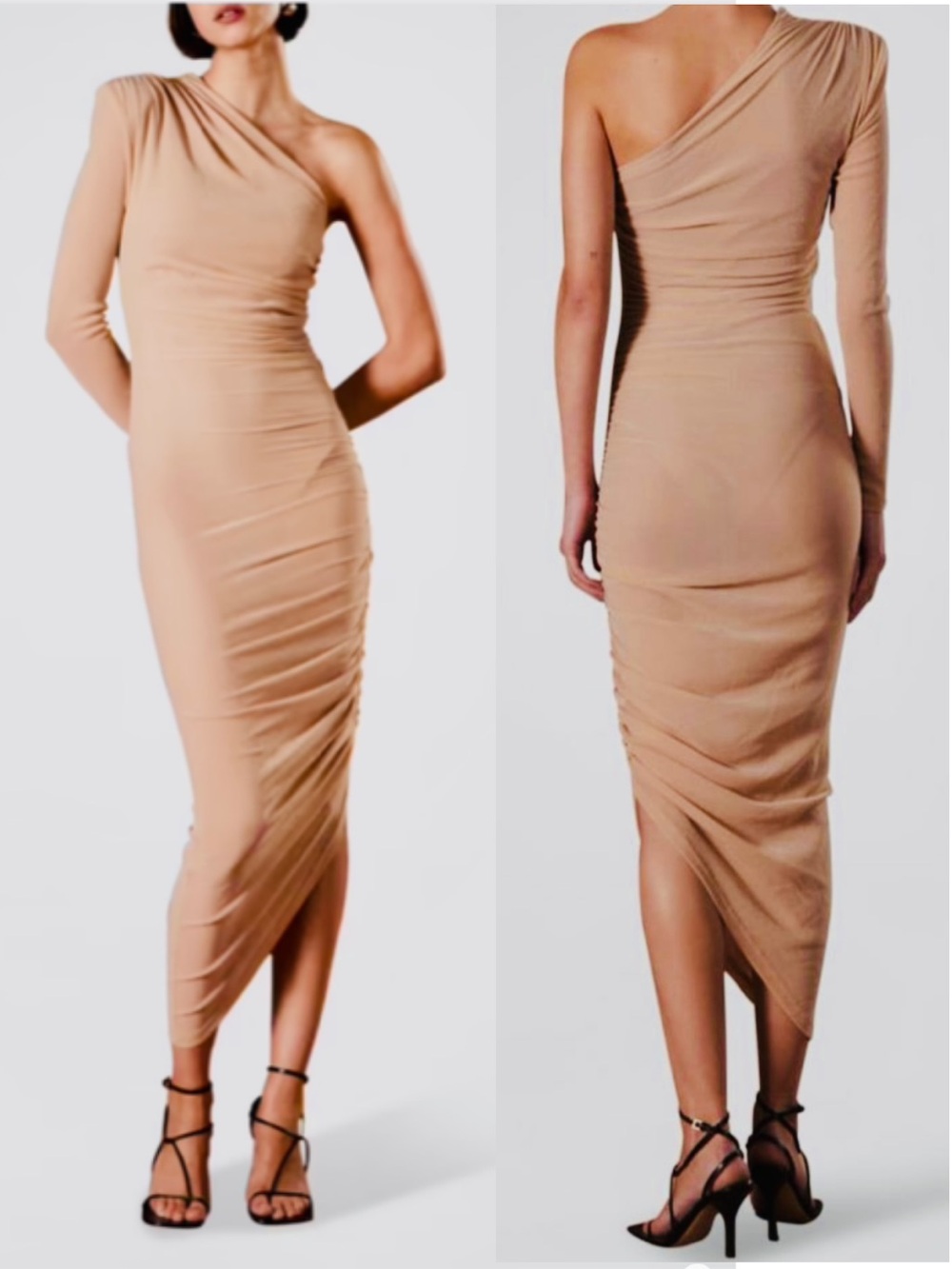 Misha Tansy Ruched Sparkle Midi Dress